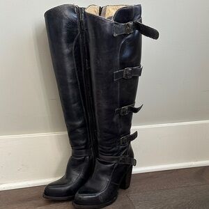 Bed Stu Black Over-the-Knee Leather 5 Buckle Boots
